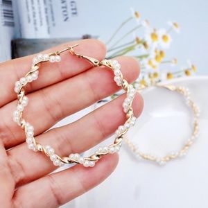 Lulu's Unique Pearl Twisted Boho Hoop Earrings